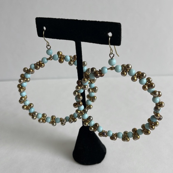 Blue & Gold Hoop Earrings. - Picture 1 of 3